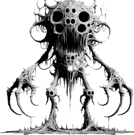 Make a spooky monster that wants to kill you.
Single Game Texture.  In-Game asset.  2d.  Blank background.  High contrast.  No shadows