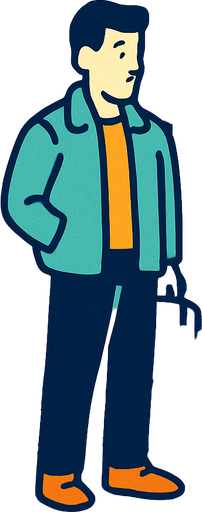 a man waiting outside.
In-Game asset.  2d.  High contrast.  No shadows