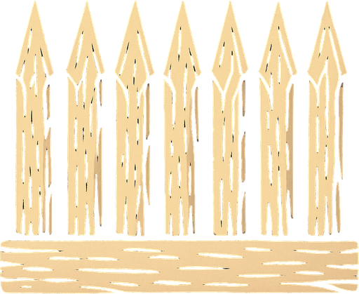 Crea picos de madera, que todos estén unidos en una tablilla por abajo y que arriba estén los picos.
In-Game asset.  2d.  High contrast.  No shadows