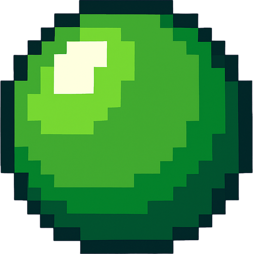 Bir top pixel art yeşil renkli.
In-Game asset.  2d.  High contrast.  No shadows