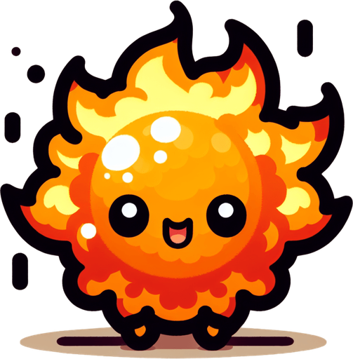 chibi fire ball.
Single Game Texture.  In-Game asset.  2d.  Blank background.  High contrast.  No shadows