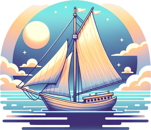 A modern dream of a sailing boat. game illustration..
Single Game Texture. In-Game asset. 2d. Blank background. High contrast. No shadows.