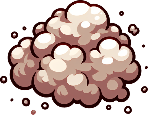 A dust cloud. cartoon
Single Game Texture.  In-Game asset.  2d.  Blank background.  High contrast.  No shadows