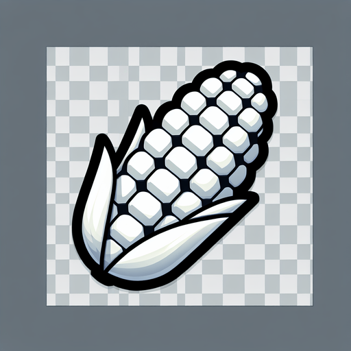 Computer game, White corn, flat shaded. Low detail, Single Game Texture. In-Game asset. 2d. Blank background. High contrast. No shadows. Thin black outline