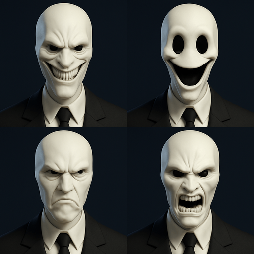 3D Slenderman scary and funny face meme, different faces look,face only
In-Game asset.  High contrast.  No shadows. 3D