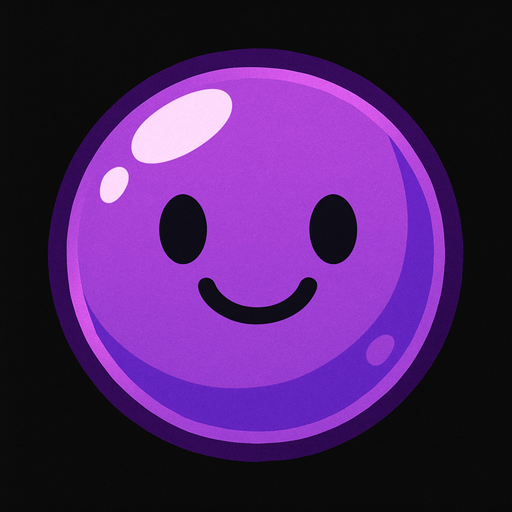 Purple bubble with smiley face.
In-Game asset.  2d.  High contrast.  No shadows