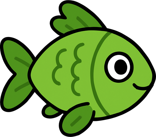 yeşil renk tatlı balık görseli. No background. Transparent background. Blank background. No shadows. 2d. In-Game asset. flat