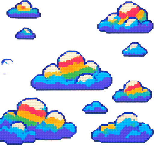Rainbow sky background, colorful clouds with rainbow stripes, magical atmosphere, vibrant colors, 2D pixel art.
In-Game asset.  2d.  High contrast.  No shadows