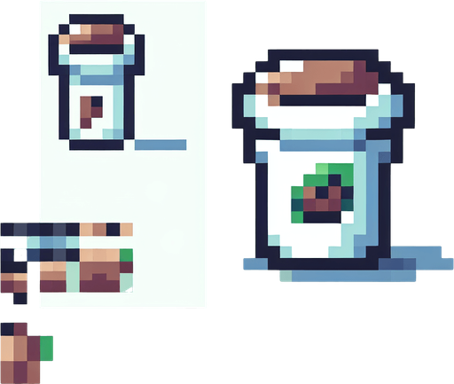coffee cup 8 bit.
Single Game Texture.  In-Game asset.  2d.  Blank background.  High contrast.  No shadows