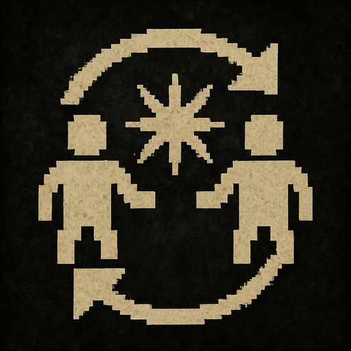 Synergy icon Dark souls style 2d pixel art.
In-Game asset.  2d.  High contrast.  No shadows