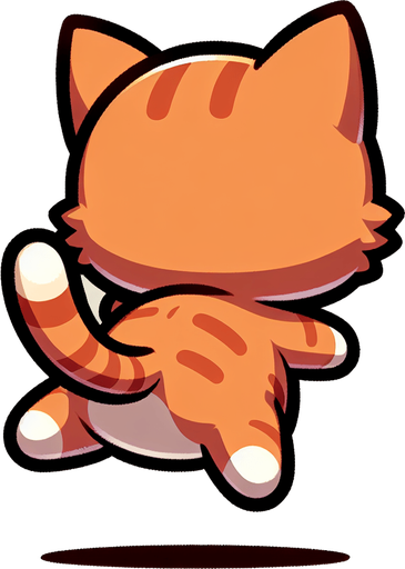 View of the back of a cat. very cute cat from behind jumping midair. Cartoon art style. Ginger cat. Lineart..
Single Game Texture. In-Game asset. 2d. Blank background. High contrast. No shadows.