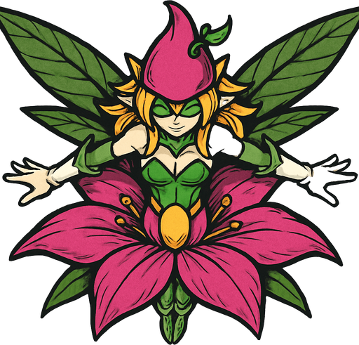 Lillymon, visto desde arriba, calidad y detalles altamente épicos.
In-Game asset.  2d.  High contrast.  No shadows