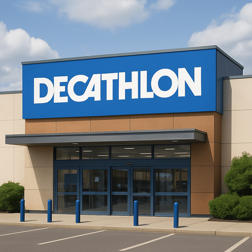 realistic photo of inside of a decathlon store