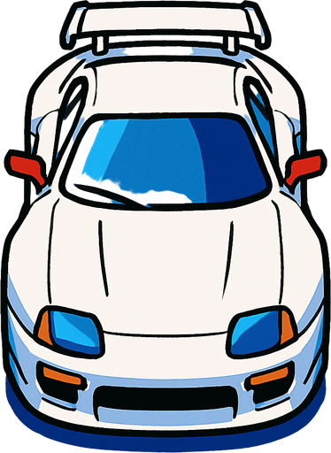 white sports car arcade top view.
In-Game asset.  2d.  High contrast.  No shadows