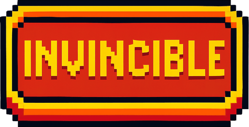 A button that has invincible written on it.
In-Game asset.  2d.  High contrast.  No shadows. pixel art