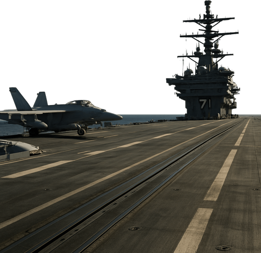 Photorealistic nuclear-powered
aircraft carrier deck. View from the deck before take off