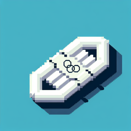 white olympic raft seen directly from above. bird-eye view. pixelated..
Single Game Texture. In-Game asset. 2d. Blank background. High contrast. No shadows.
