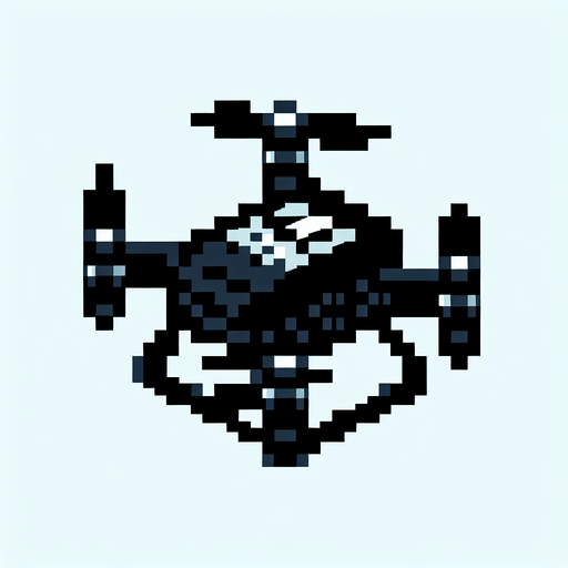 Cartoon. 8-bit. Delivery dron. Black color. In game asset. No shadow. Single Game Texture. In-Game asset. 2d. Blank background. High contrast. No shadows.