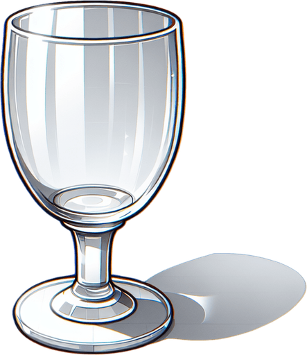 An empty drinking glass..
Single Game Texture. In-Game asset. 2d. Blank background. High contrast. No shadows.