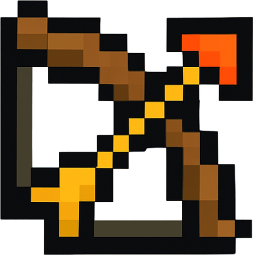 4x4pixel bow and arrow.
In-Game asset.  2d.  High contrast.  No shadows. Black outline