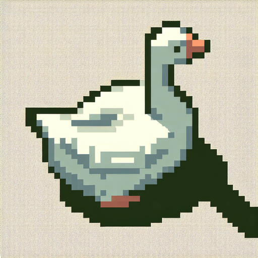 goose, top-down view.
Single Game Texture.  In-Game asset.  2d.  Blank background.  High contrast.  No shadows. simple pixel art