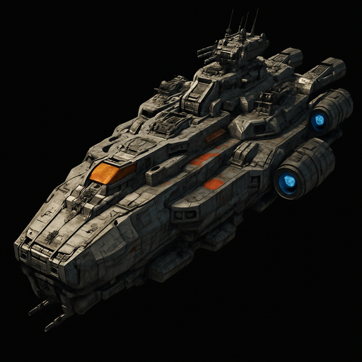 uzay savaş gemisi - gerçekçi - yazısız.
In-Game asset.  High contrast.  No shadows
