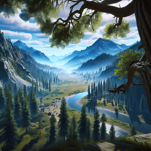 From the vantage point of a lofty tree branch, the world unfolds in a panoramic display of nature and human activity..
Single Game Texture. In-Game asset. 2d. Blank background. High contrast. No shadows.