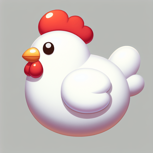White Cartoon chicken, side.
Single Game Texture.  In-Game asset.  2d.  Blank background.  High contrast.  No shadows