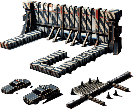 Type	Standard Design	Unique Alternative	Special Behavior
Barrier	Police tape	Laser gate	Briefly toggles on/off.
Single Game Texture.  In-Game asset.  2d.  Blank background.  High contrast.  No shadows