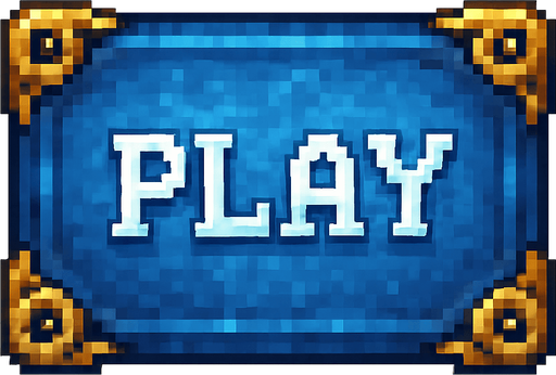 A big button that say Play to start playing a game. Use blue magical style 2d pixel art, golden corners
Single Game Texture. In-Game asset. 2d. Blank background. High contrast. No shadows.