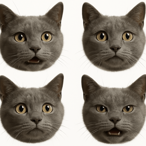 Sprite sheet of head only with different face expressions : smile, surprise, fear, laught, angry...
KEEP SAME ORIENTATION