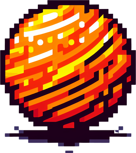 8-bit. Cartoon. Orange energy ball.
. In game asset. Single Game Texture. In-Game asset. 2d. Blank background. High contrast. No shadows.