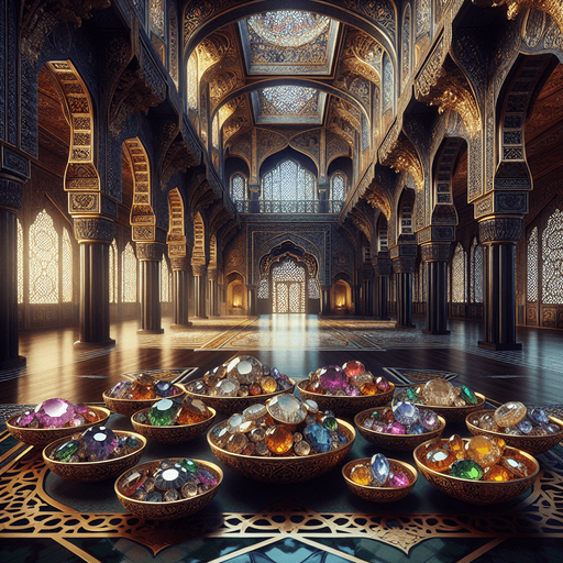 Hall in a luxury oriental castle (with bowls of gems)