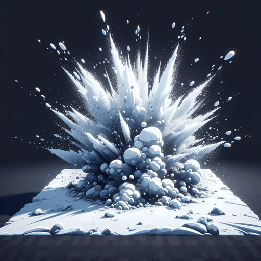 разлетелся снег, мультяшный.
Single Game Texture.  In-Game asset.  2d.  Blank background.  High contrast.  No shadows