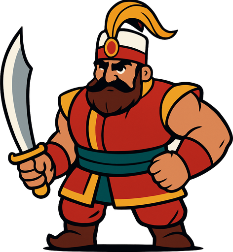 animasyo çizgi dizi gibi bir osmanlı yeniçerisi ama güçlü.
In-Game asset.  2d.  High contrast.  No shadows