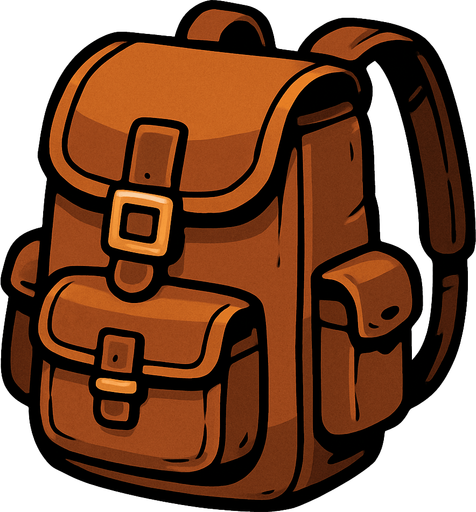 brown backpack.
In-Game asset.  2d.  High contrast.  No shadows