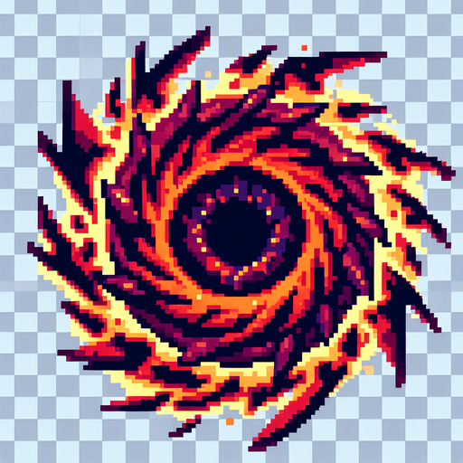 A single spiky rotating obstacle designed in pixel art style. Dark red color with glowing orange edges to create urgency. The obstacle is circular with sharp edges, slightly animated to spin or pulse. Made to look dangerous but simple, ideal for a fast-paced jump-and-dodge arcade game. Transparent background..
Single Game Texture.  In-Game asset.  2d.  Blank background.  High contrast.  No shadows