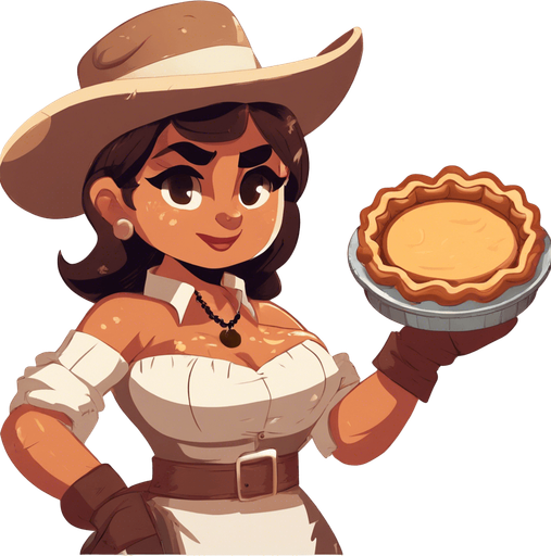 upper torso of a western cartoon barlady getting ready to throw a pie. front view.
