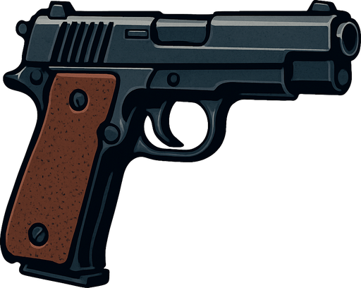 Pistola realista.
In-Game asset.  2d.  High contrast.  No shadows