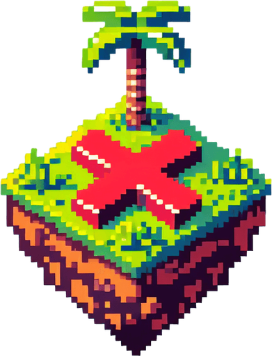 isometric tiny mini pirate island that floats in the sky. an red painted X marks the spot located in the center of the map. pixelated. 8 bit..
Single Game Texture. In-Game asset. 2d. Blank background. High contrast. No shadows.