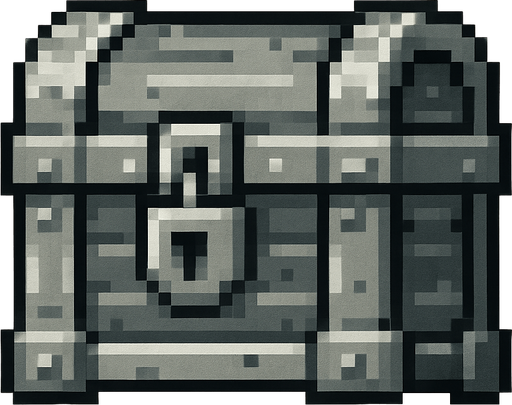 2d pixel bir demir hazine kutusu.
In-Game asset.  2d.  High contrast.  No shadows