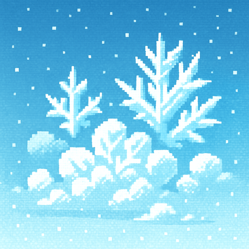 Winter sky, ice-crystal clouds, cold blue-white gradient, snowy atmosphere, frosty background, 2D pixel art.
In-Game asset.  2d.  High contrast.  No shadows