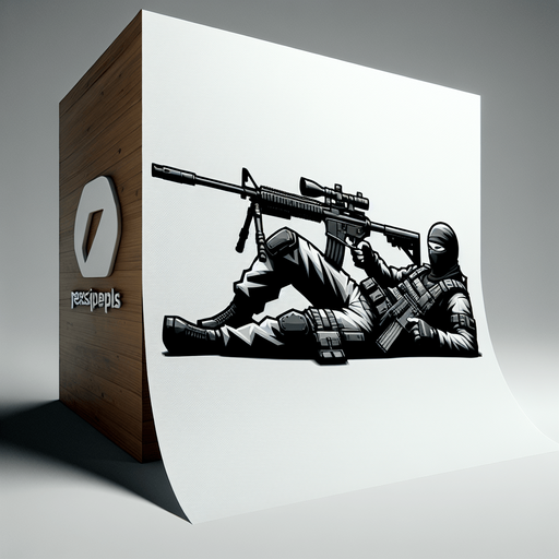 Ниндзя с винтовкой лежит.
Single Game Texture. In-Game asset. 2d. Blank background. High contrast. No shadows.