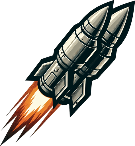 a double missile pointing vertically, with fire coming out of the rear
Single Game Texture. In-Game asset. 2d. Blank background. High contrast. No shadows.