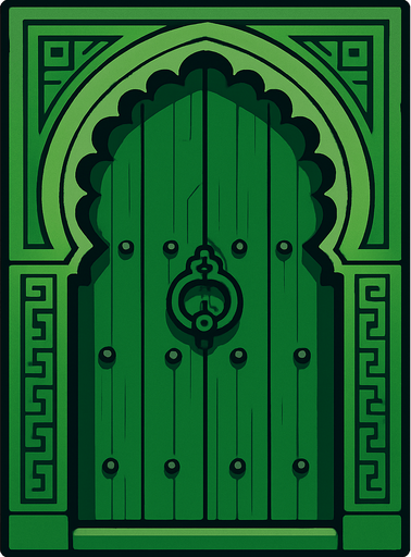 Green wood arabic door.
In-Game asset.  2d.  High contrast.  No shadows