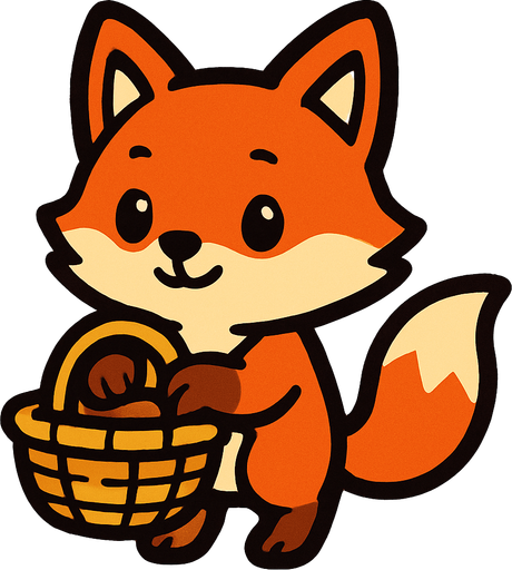 a cute fox with a basket.
In-Game asset.  2d.  High contrast.  No shadows