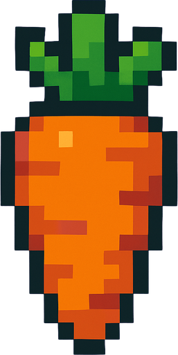 Carrot 2d pixilated topdown.
In-Game asset.  2d.  High contrast.  No shadows