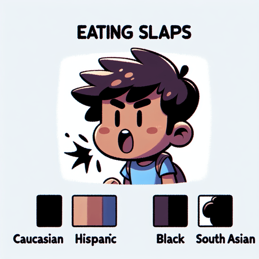 A boy eating slaps.
Single Game Texture. In-Game asset. 2d. Blank background. High contrast. No shadows.