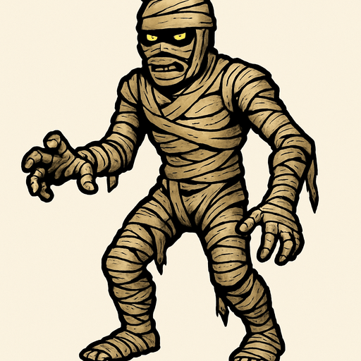 Momia realista en 2D.
In-Game asset.  2d.  High contrast.  No shadows