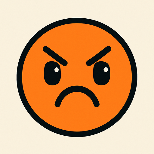crea la imagen de un circulo naranja kawai enojada y simple.
In-Game asset.  2d.  High contrast.  No shadows